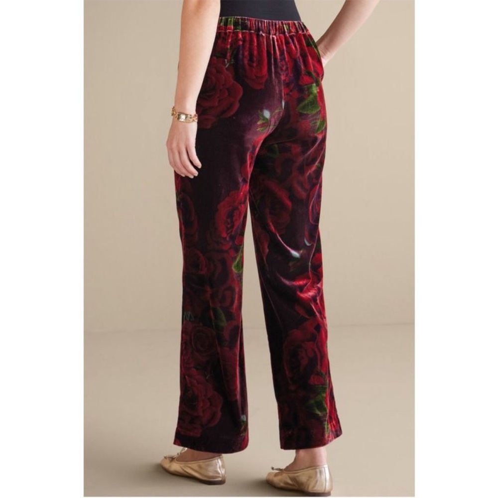 Soft Surroundings Aria Velvet Wide Leg Romantic Roses Pants - Picture 3 of 10